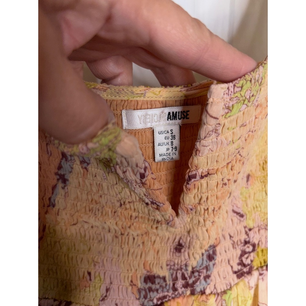 Amuse Society Mini Dress Floral Smocked Long Sleeve Boho Size S - Picture 4 of 8